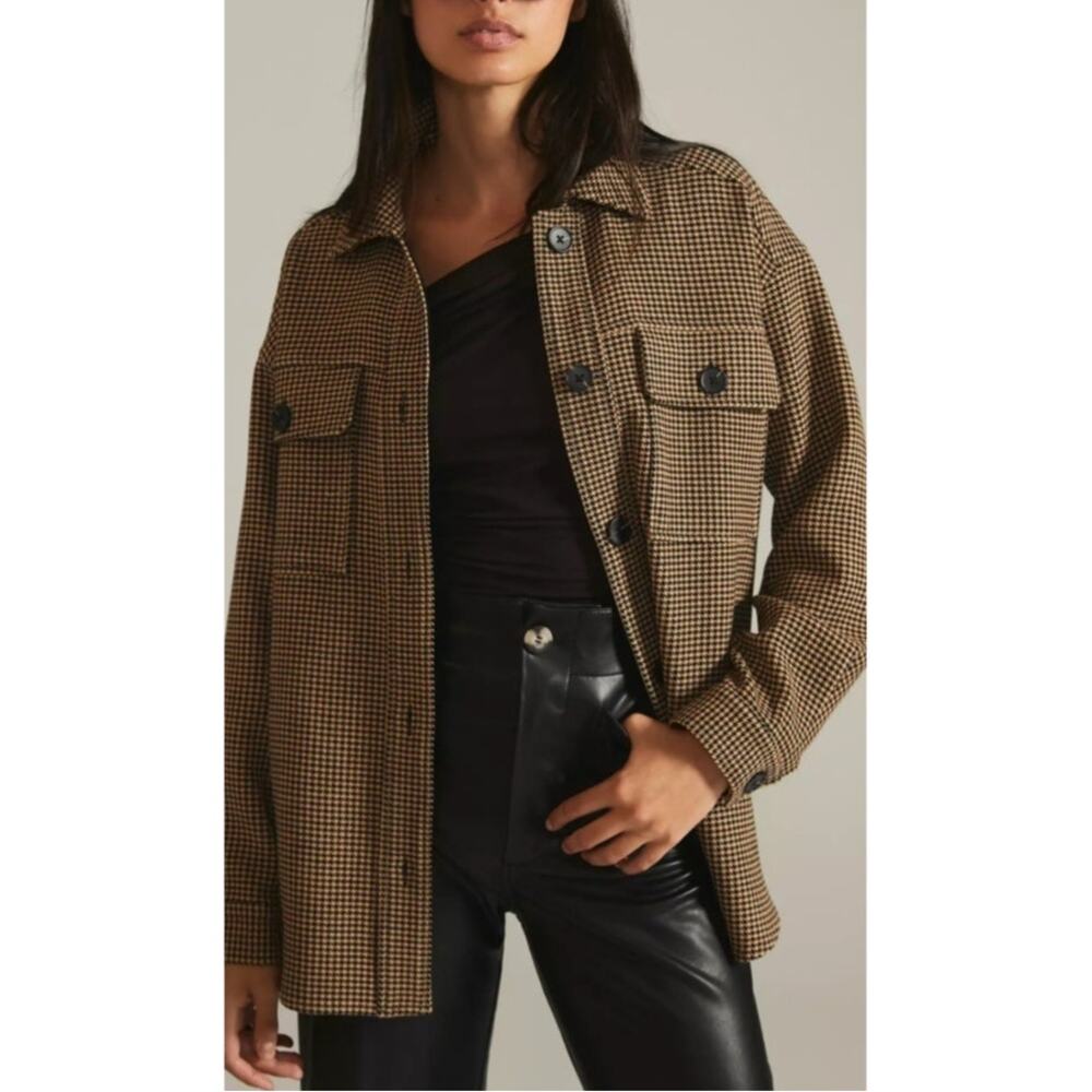 Anthropologie Current Air Houndstooth Preppy Career Shirt Jacket Shacket XXS